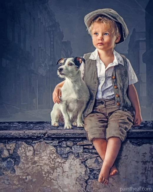 Little Boy And His Puppy Painting By Numbers Kits