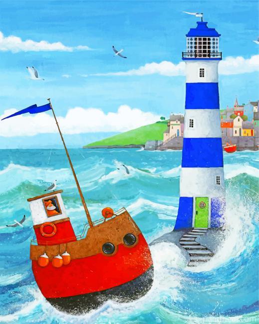 Blue Lighthouse Painting By Numbers Kits