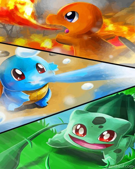 Bulbasaur Charmander And Squirtle Painting By Numbers Kits