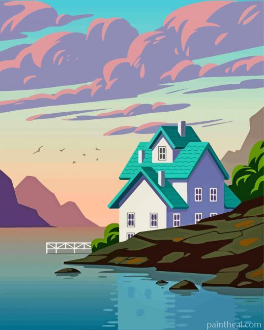 Lake House Illustration Painting By Numbers Kits