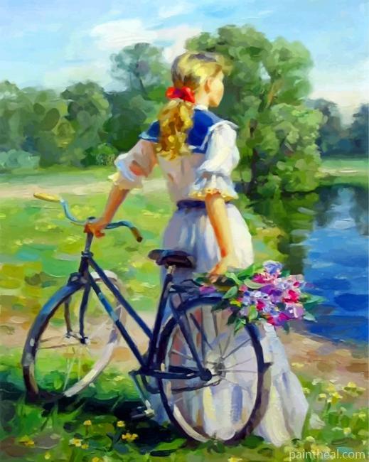 Girl And Bike Painting By Numbers Kits