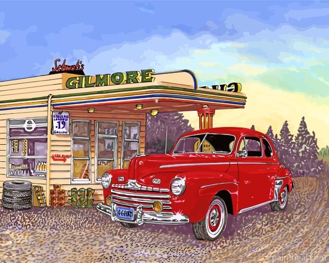 Car In Gas Station Painting By Numbers Kits