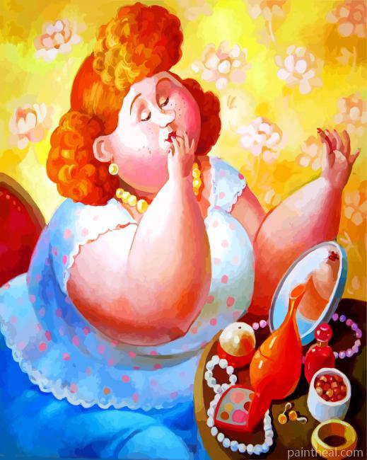 Fat Lady Doing Make Up Painting By Numbers Kits
