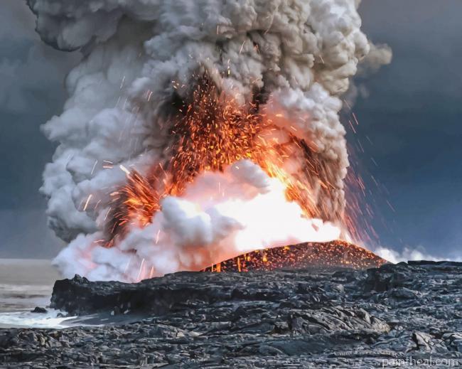Volcano In The Middle Of The Ocean Painting By Numbers Kits
