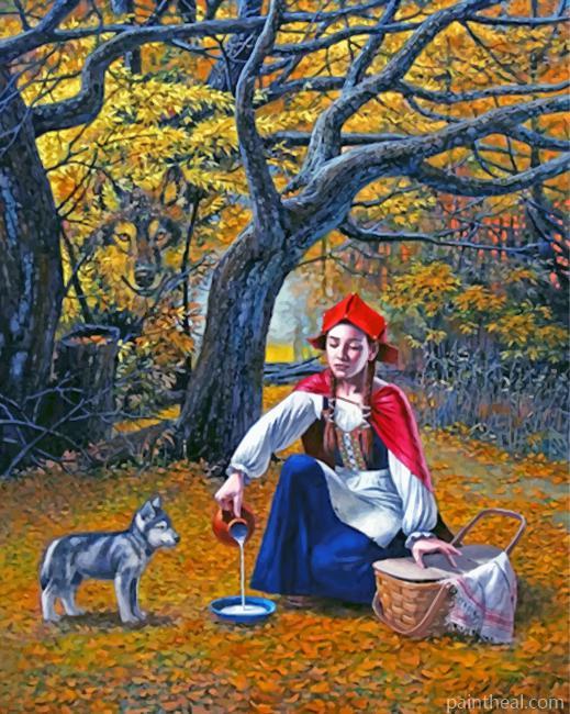 Woman feeding A Wolf Painting By Numbers Kits