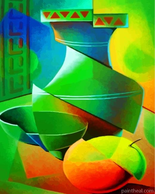 Green Jar And Fruits Painting By Numbers Kits