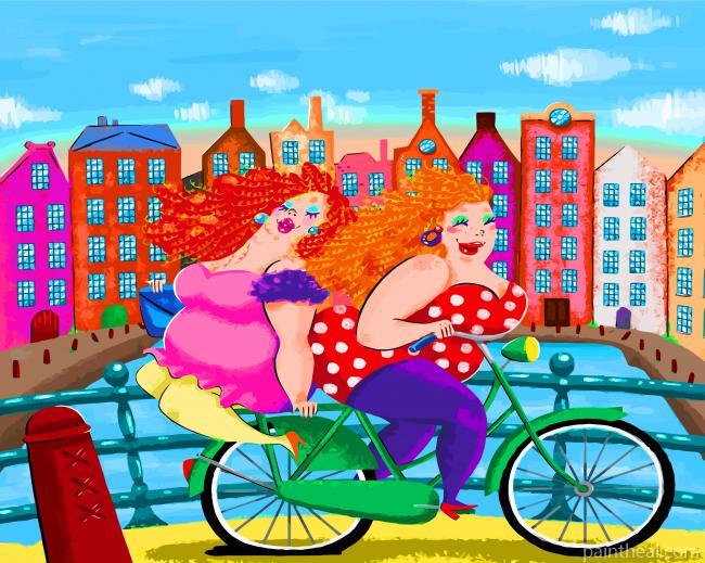 Fat Girls On Bicycle Painting By Numbers Kits