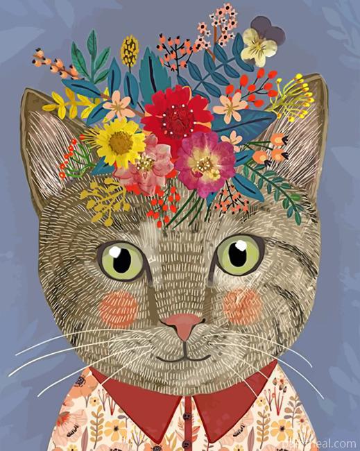 Floral Cat Painting By Numbers Kits