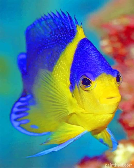 Blue And Golden Fish Underwater Sea Inhabitants Painting By Numbers Kits