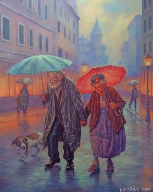 Old Couple In The Rain Painting By Numbers Kits