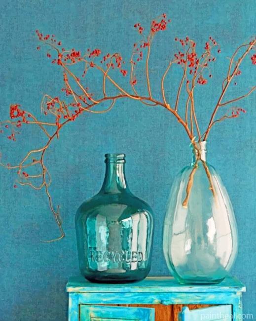 Green And White Glass Vases NEW Painting By Numbers Kits