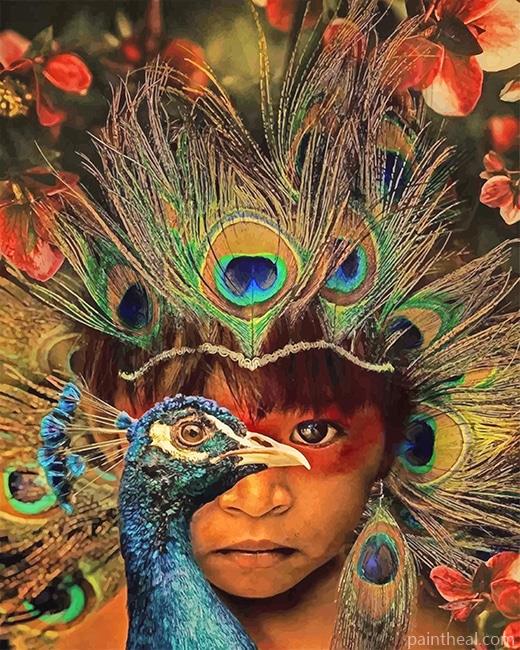 Peafowl Asian Little Boy NEW Painting By Numbers Kits