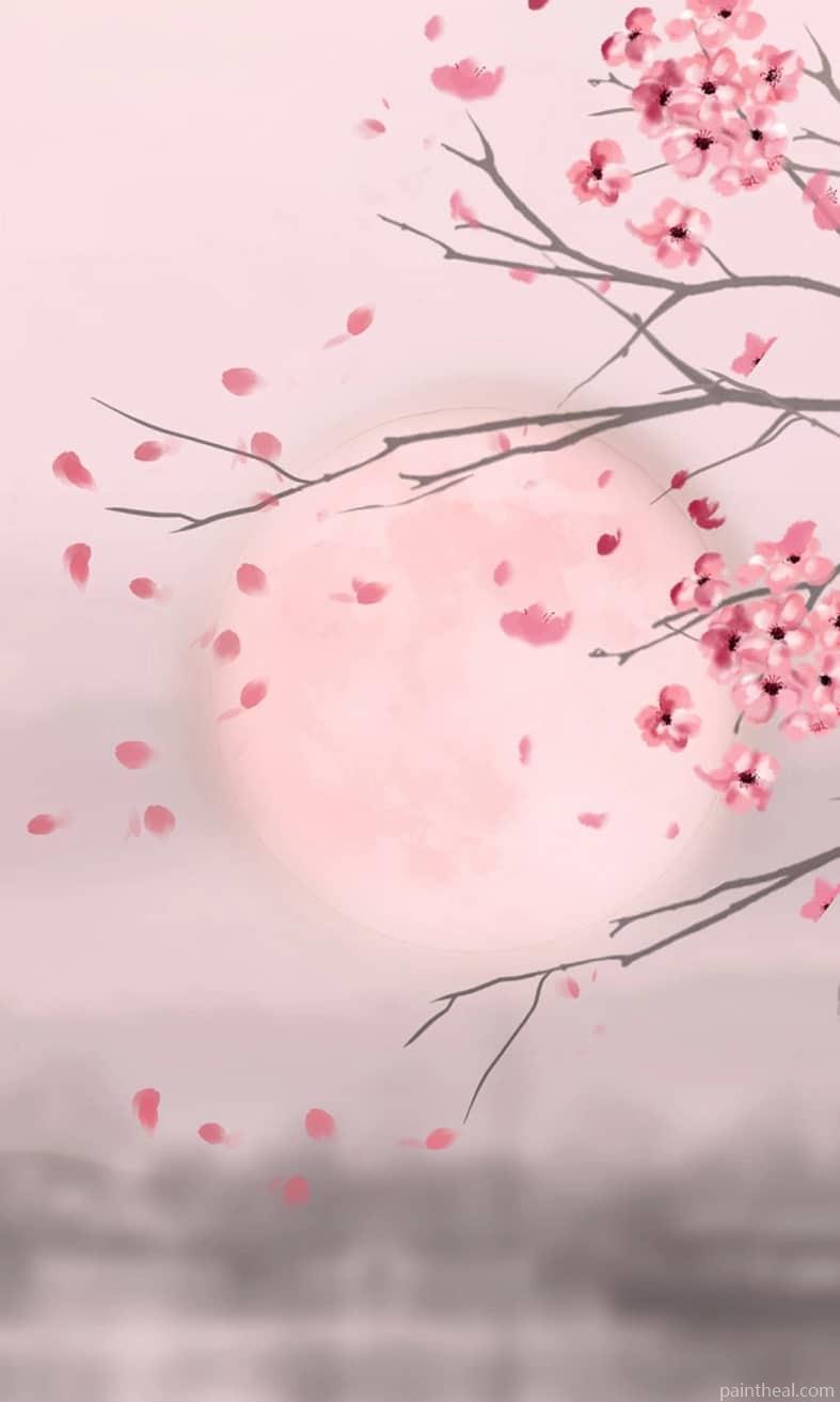 Moon And Cherry Blossom Landscape Painting By Numbers Kits