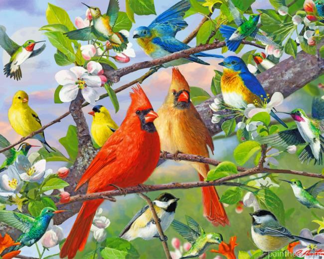 Birds On Tree Painting By Numbers Kits