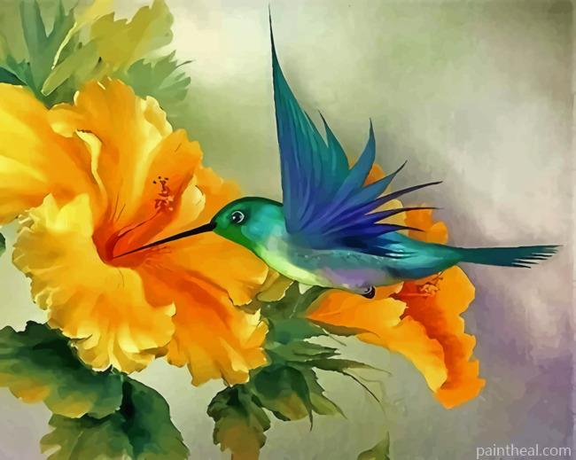 Hummingbird And Yellow Flower Painting By Numbers Kits