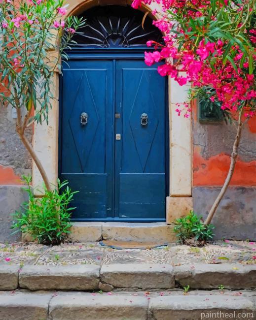 Blue Door And Pink Flowers NEW Painting By Numbers Kits