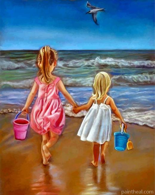 Little Girls In Beach Painting By Numbers Kits