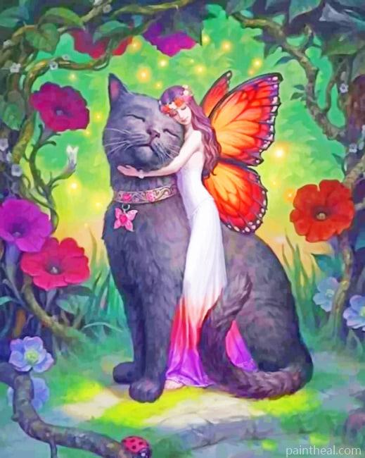 Fairy Butterfly Hugging A Black Cat NEW Painting By Numbers Kits