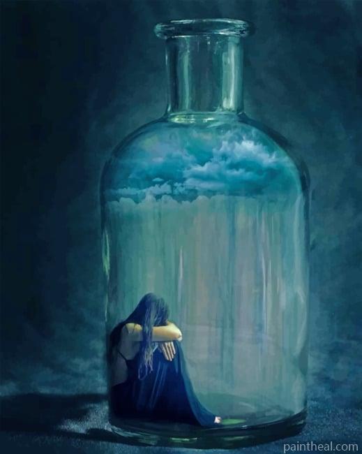 Sad Woman In A Glass Bottle Painting By Numbers Kits