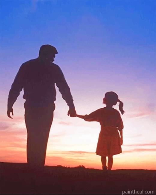 Dad And Daughter Walking Silhouette NEW Painting By Numbers Kits