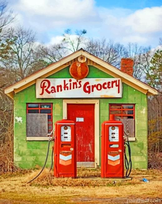 Old Gas Station Vintage Painting By Numbers Kits