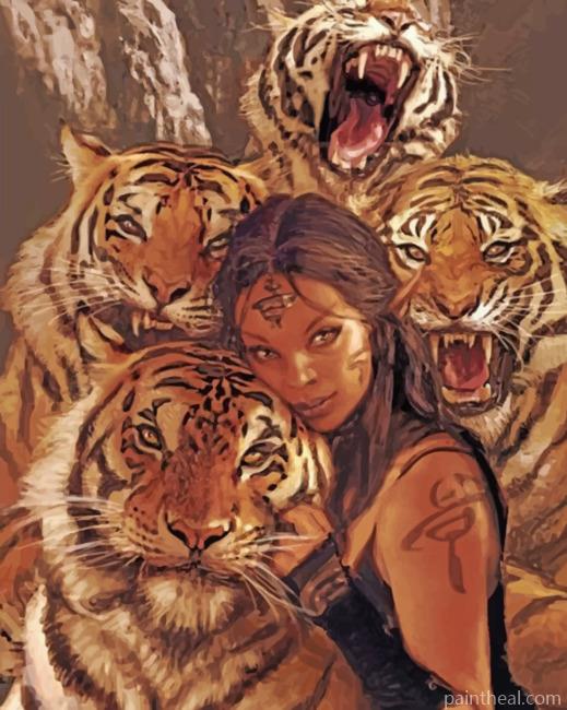 Woman And Tigers Painting By Numbers Kits