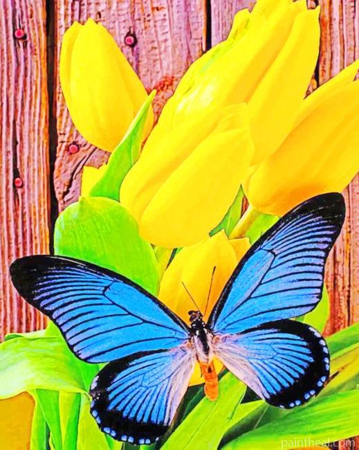 Yellow Tulip And Blue Butterfly NEW Painting By Numbers Kits