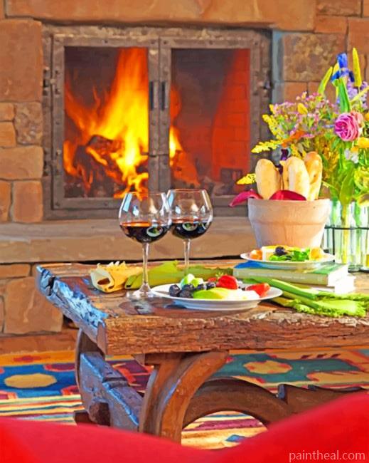 Romantic Fireplace Dinner Aesthetic Painting By Numbers Kits