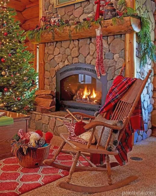 Wooden Chair And Fireplace Painting By Numbers Kits