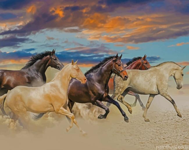 Horses Running In Desert Painting By Numbers Kits
