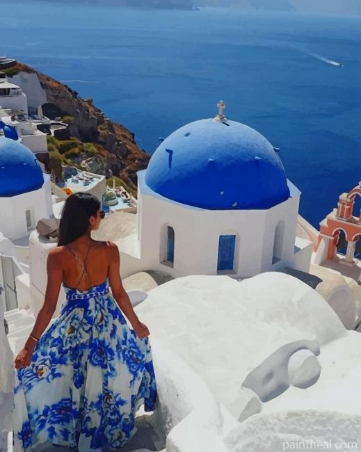 Woman Enjoying Santorini NEW Painting By Numbers Kits