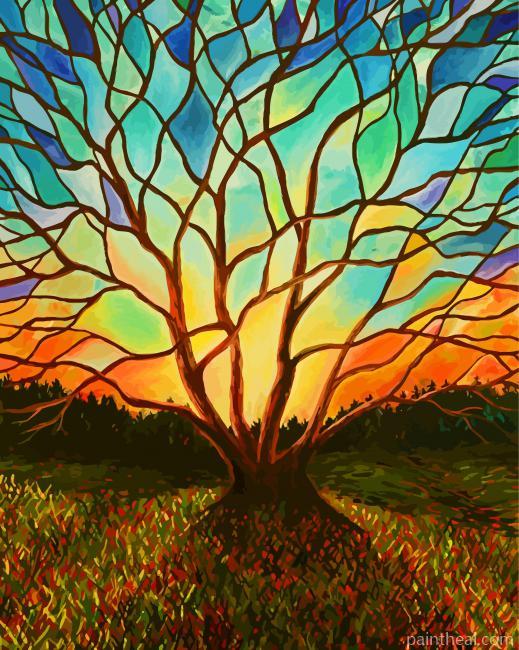 Sunrise Stained Glass tree Painting By Numbers Kits