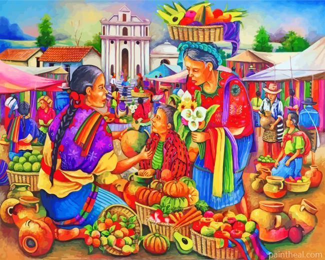 Market Scene Painting By Numbers Kits
