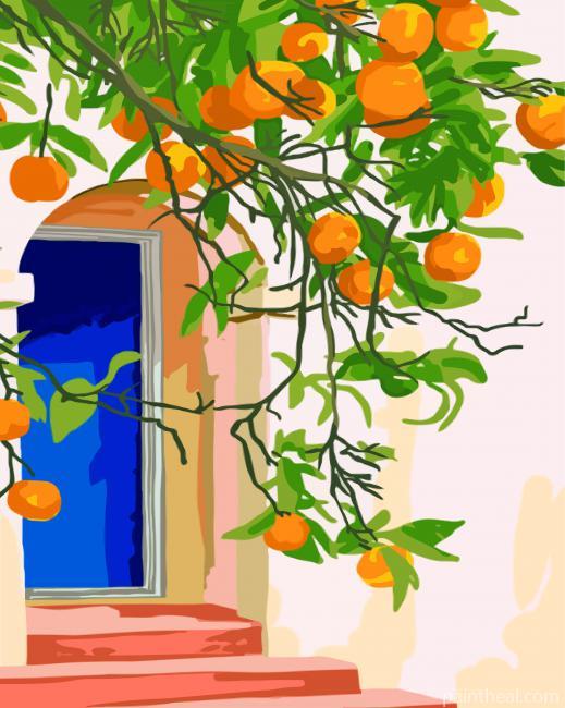 Orange Tree And Blue Door Painting By Numbers Kits