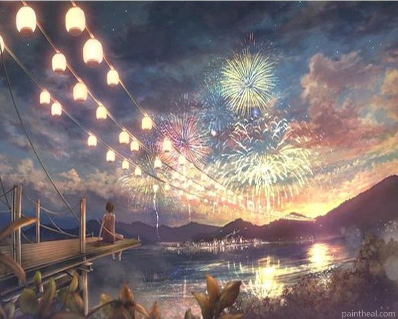 Fireworks At Nights DIY Painting By Numbers Kits
