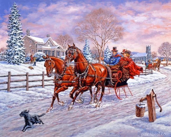 Horses Sleigh Painting By Numbers Kits