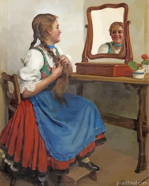 Girl Looking At The Mirror Painting By Numbers Kits