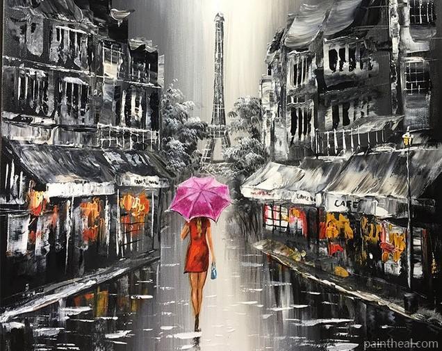Lady Walking On The Street of Paris Cities Painting By Numbers Kits