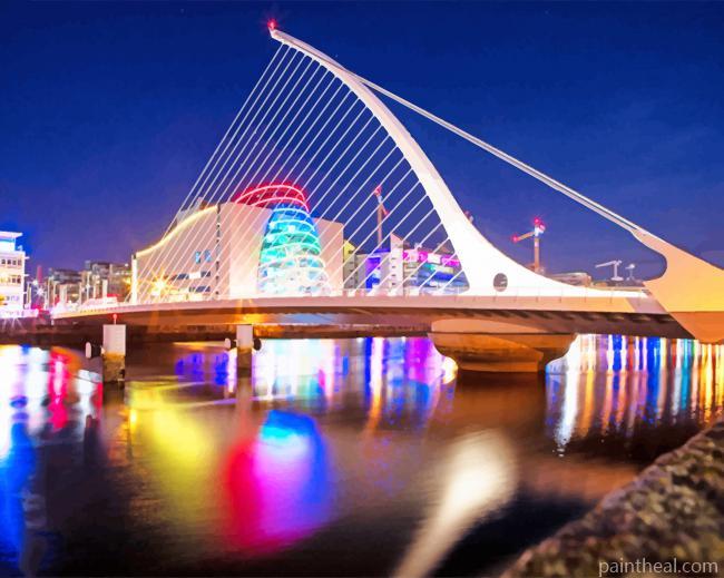 Cable Stayed Bridge Dublin at Night Painting By Numbers Kits