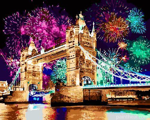 London Tower Bridge With Firework Cities Painting By Numbers Kits