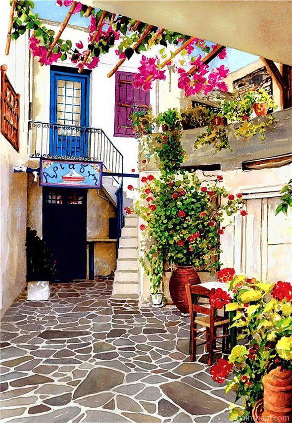 Streets in Santorini Cities Painting By Numbers Kits