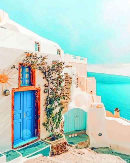 Blue And White House Santorini NEW Painting By Numbers Kits