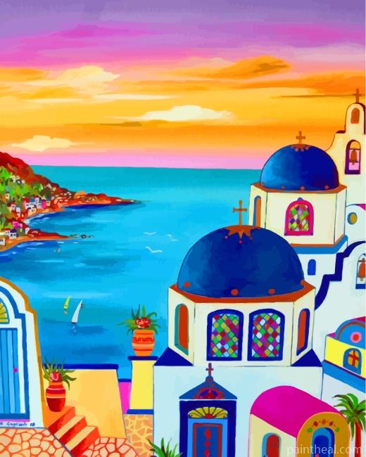 Santorini Greece Island Painting By Numbers Kits
