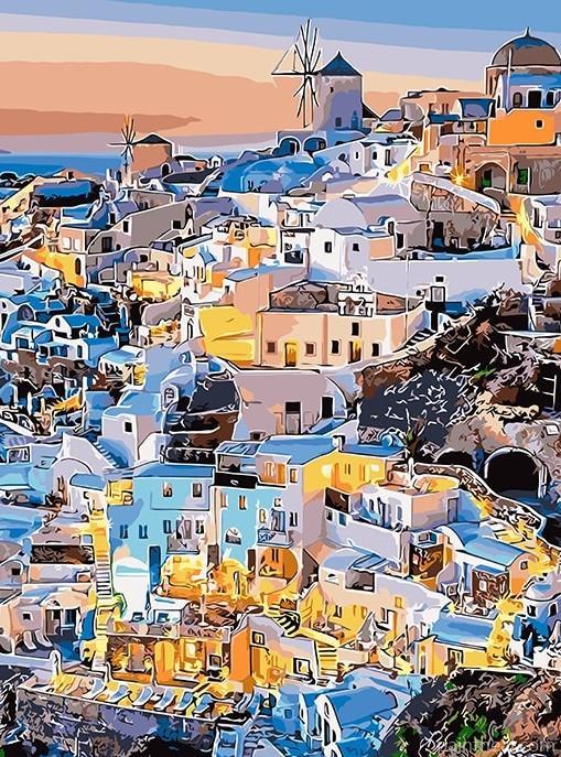 Santorini Lights Cities Painting By Numbers Kits