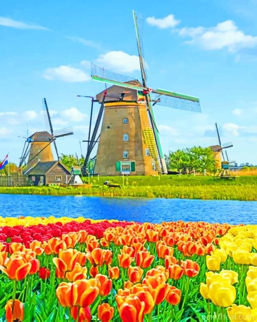 Kinderdijk Netherlands Windmills Painting By Numbers Kits