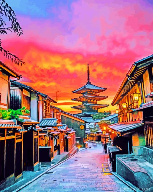 Yasaka Pagoda At Sunset Painting By Numbers Kits