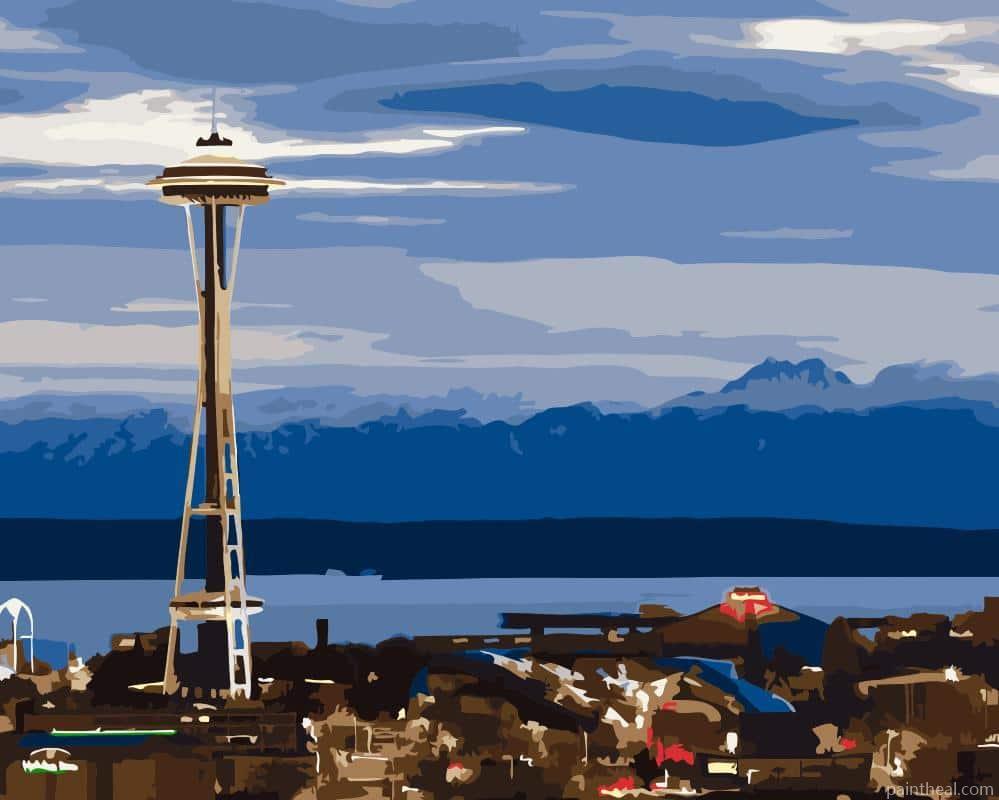 Space Needle Tower Cities Painting By Numbers Kits
