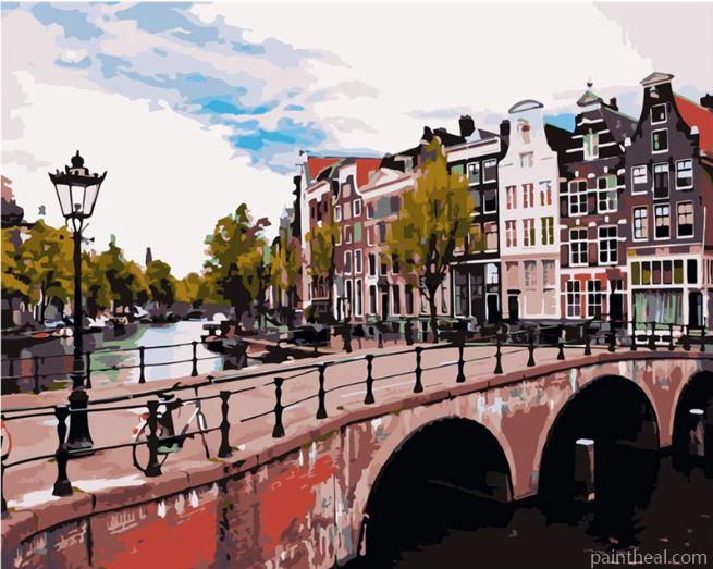 Stone bridge at Amsterdam Cities Painting By Numbers Kits