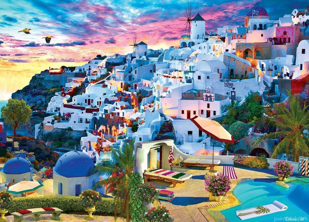 Santorini Sky Cities Painting By Numbers Kits