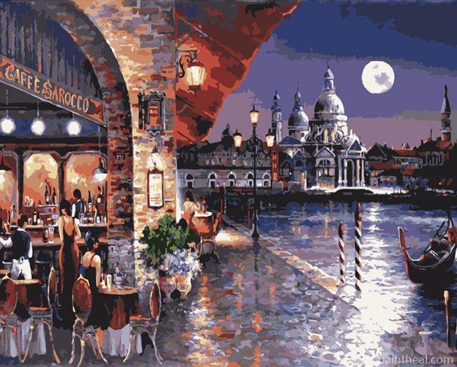 Coffee Shop at Venice Cities Painting By Numbers Kits